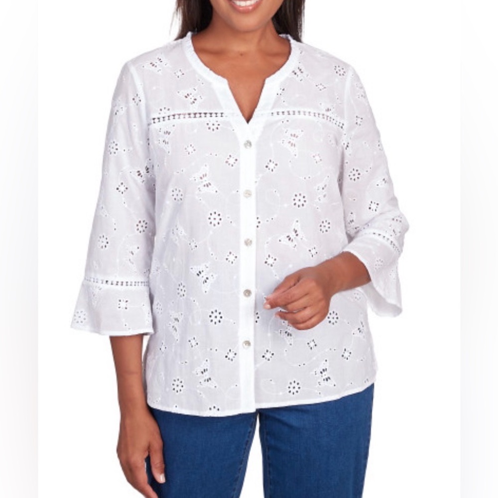 Alfred Dunner In Full Bloom Butterfly Eyelet Top